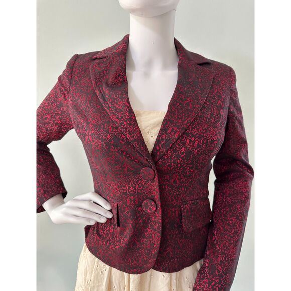 Vintage Y2k Apt. 9 Red and Black Damask Pattern Blazer Goth Suit Jacket size XS - Picture 7 of 11